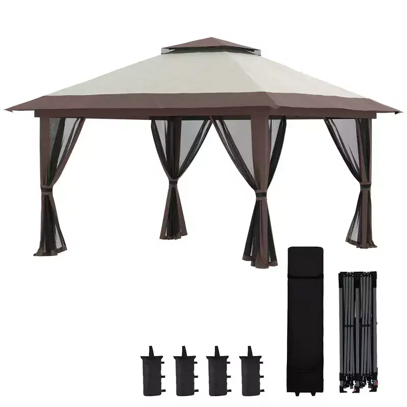 Outsunny 13' x 13' Pop Up Canopy, Gazebo Tent with Netting, Weight Bags, Adjustable Height & Wheeled Carry Bag