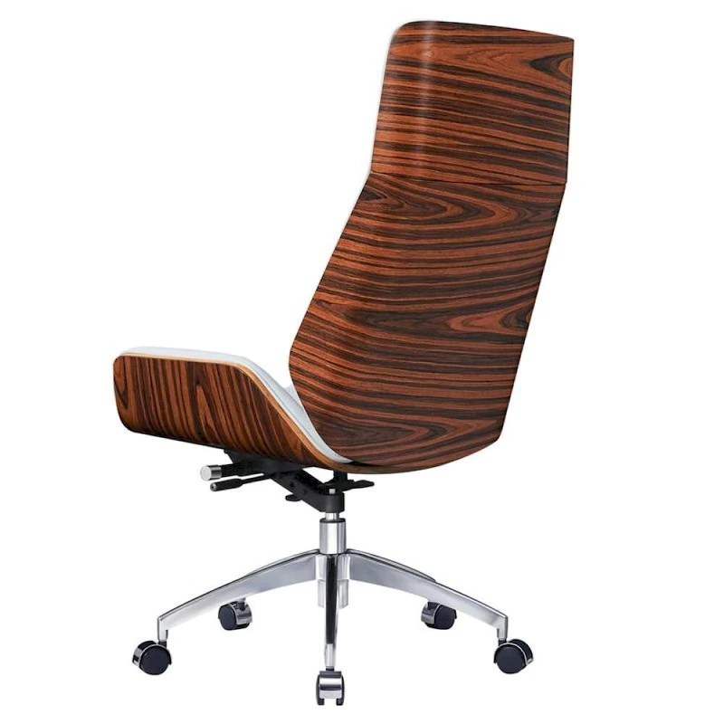 Genuine Leather High Back Executive Office Chair in Solid Walnut Wood