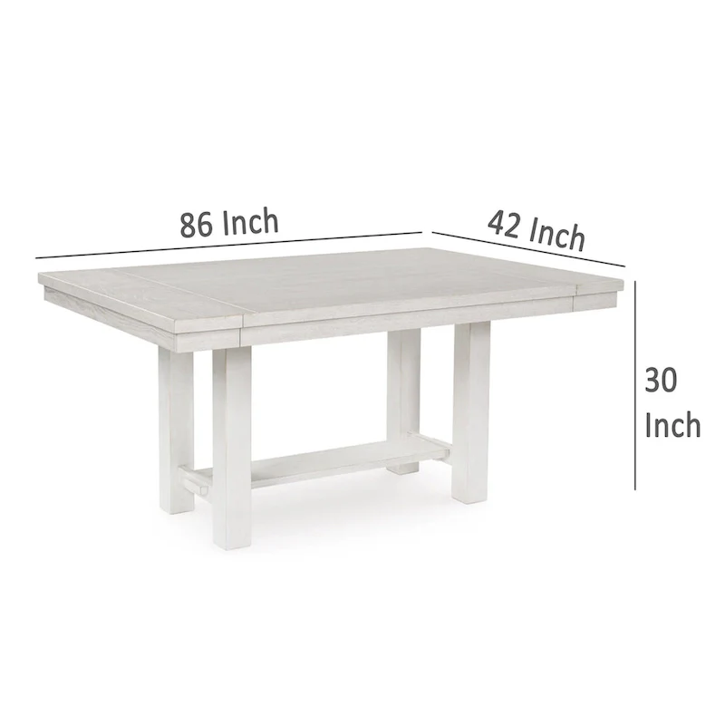 Extendable Dining Table with 2 Extension Leaves, White Wood, 62-86 Inch