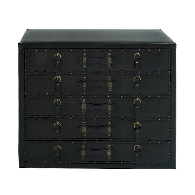 Black Vintage Faux Leather 5-Drawer Storage Chest, 1-Person, 35.75L×16.5W×31.5H in
