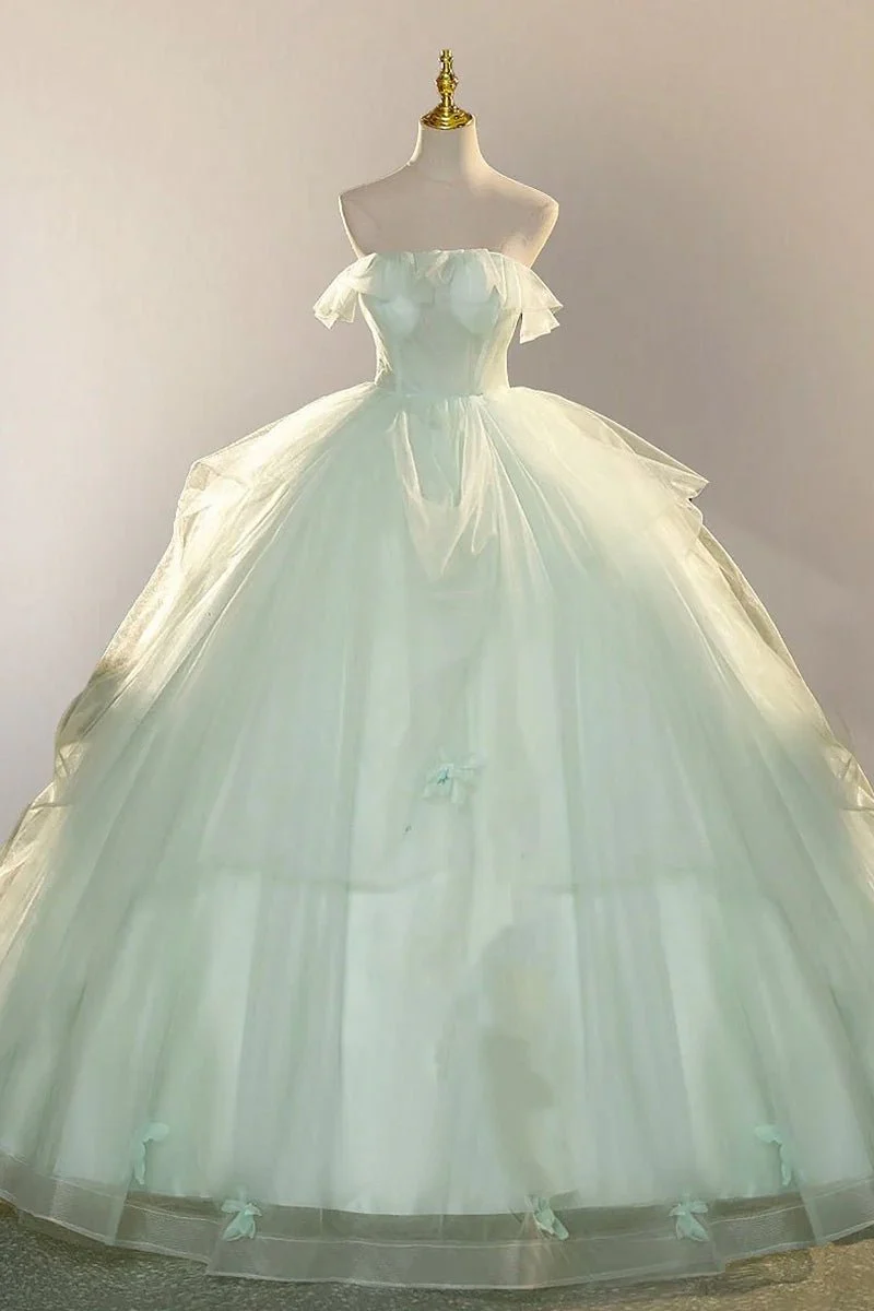 Elegant 3D Flowery Sage Green Tulle Fairy Ball Gown