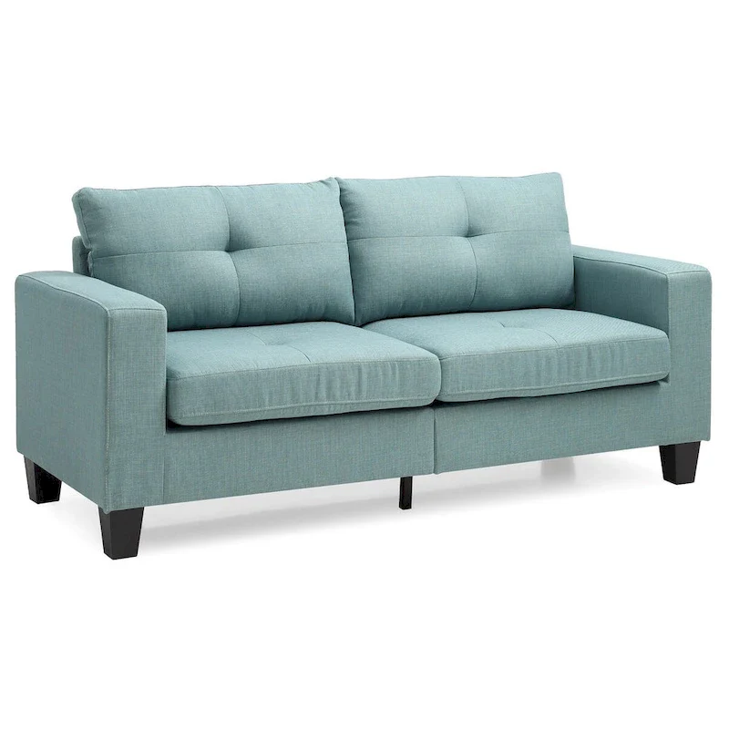 Square Arm Twill Tufted Straight Sofa - 71 - Teal
