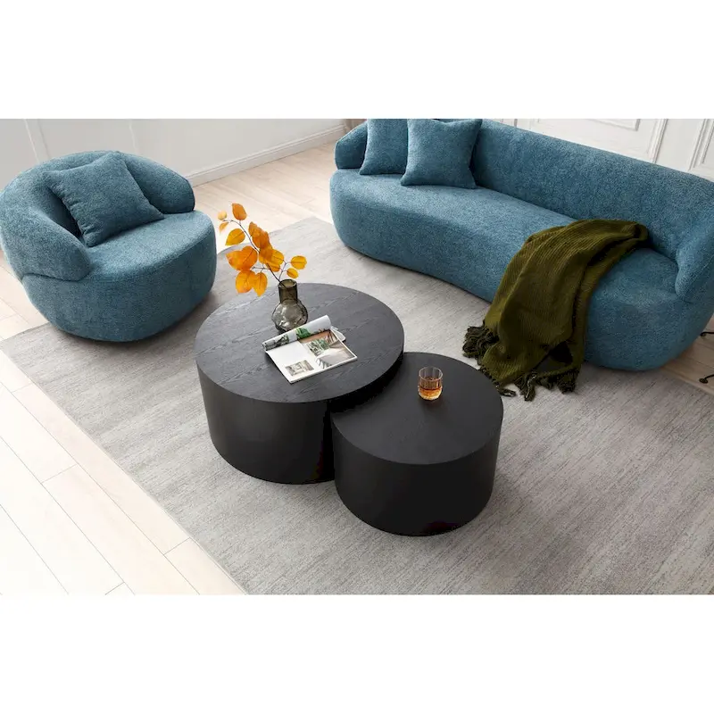 Blue Mid-Century Modern Curved Sofa