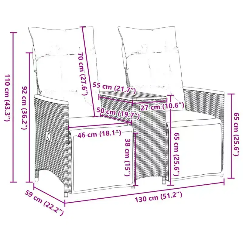 vidaXL Reclining Garden Sofa Grey