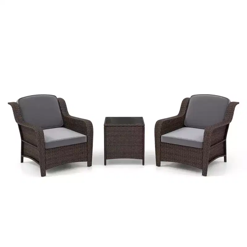 Costway 3 PCS Outdoor Patio Furniture Set with Cushions and Tempered Glass Coffee Table