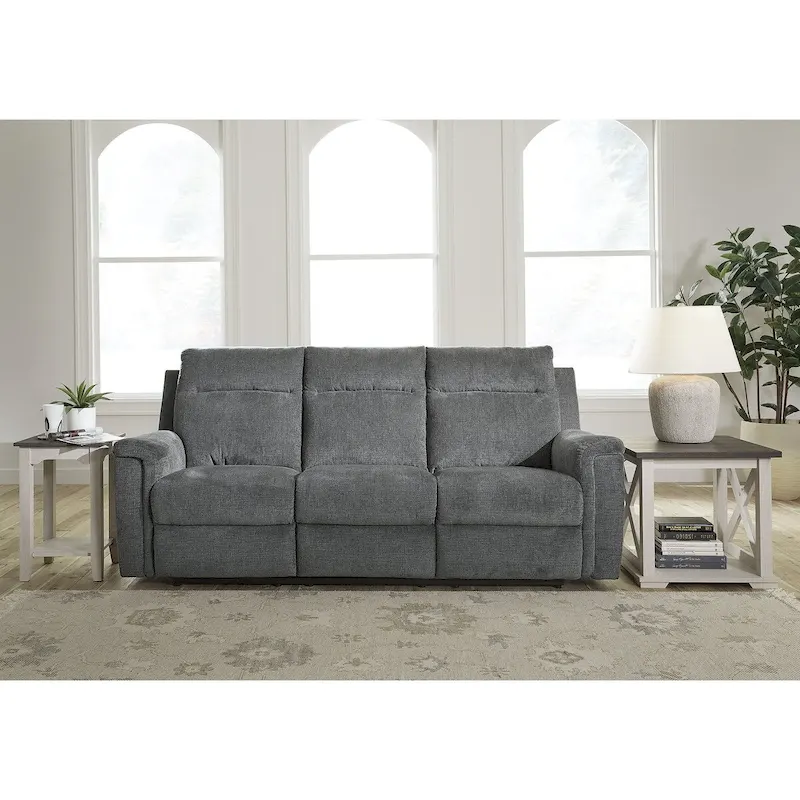 Gravel / Ash / Carbon Micro Chenille Power Reclining Sofa with USB Port - Fits 3 People