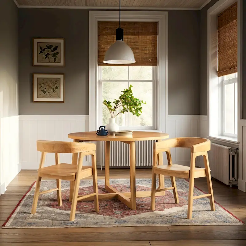 Middlebrook Modern Round Solid Wood Dining Table With Geometric Legs