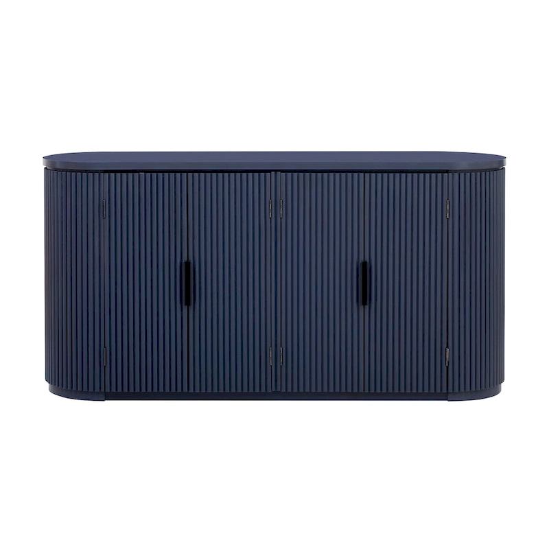 Vertical Striped Door Storage Cabinet with Metal Handles, Adjustable, Suitable for Study, Entryway and Living Room