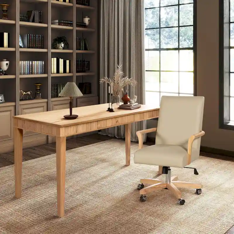 Dumont Modern Farmhouse Top Grain Leather Swivel Office Desk Chair