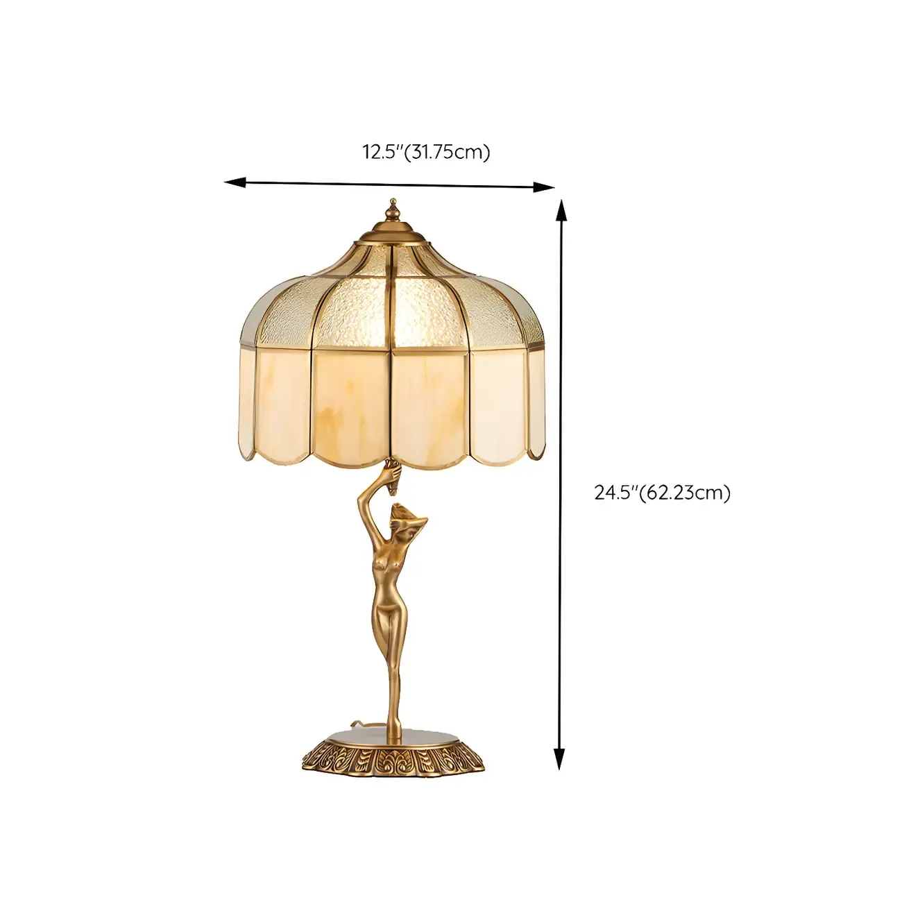 Artistic Figural Sculpture Brass Metal Dome Table Lamp