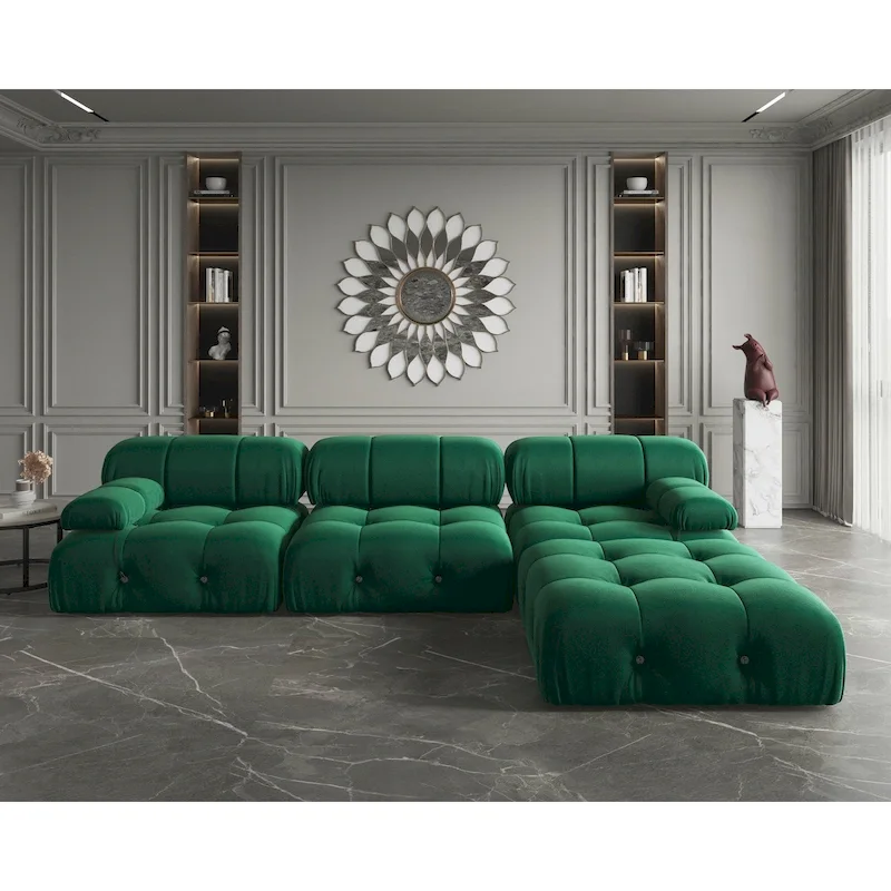 Modern Velvet Upholstered Large Modular Sectional Sofa