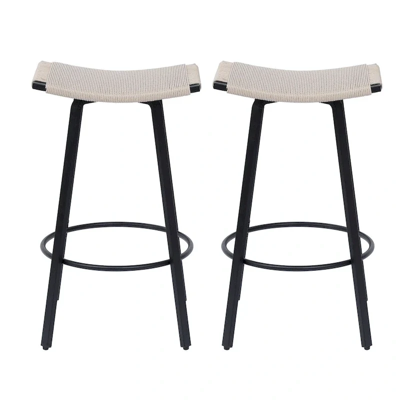 Counter Height Bar Stools, Backless Handwoven Kitchen Dining Chairs with Round Footrest Set of 2 PVC Weaving Pub Stool