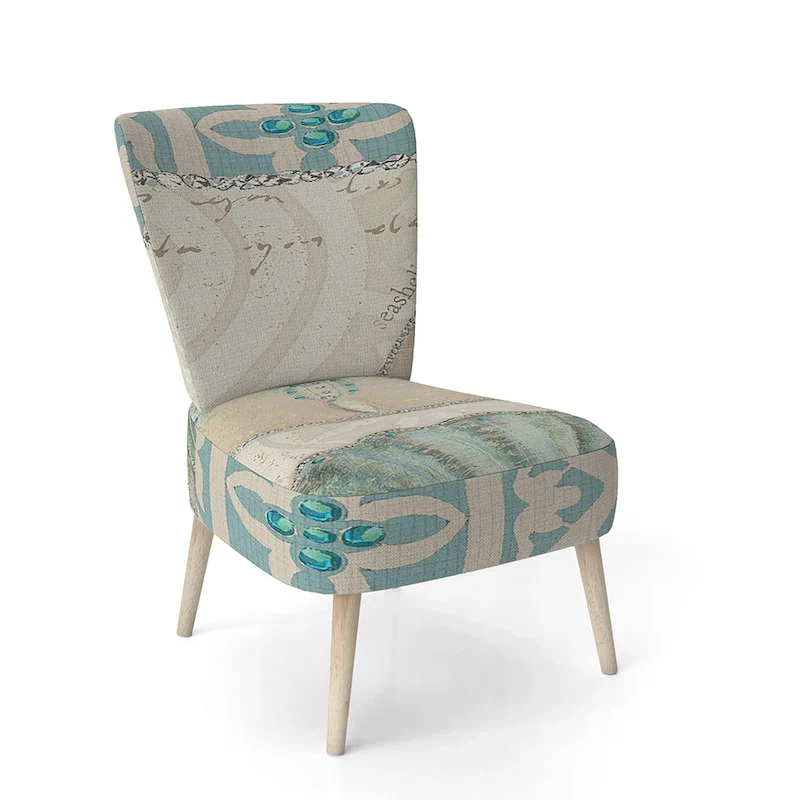 Designart Seastar And Blue Sea Shell II Upholstered Nautical & Coastal Accent Chair - Arm Chair