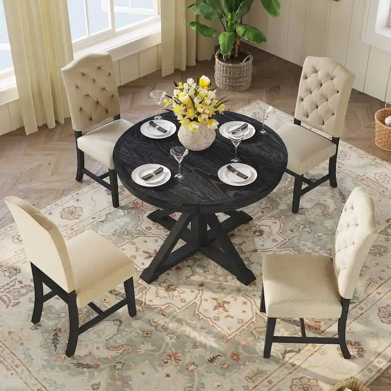 5-Piece Dining Set with Extandable Round Table