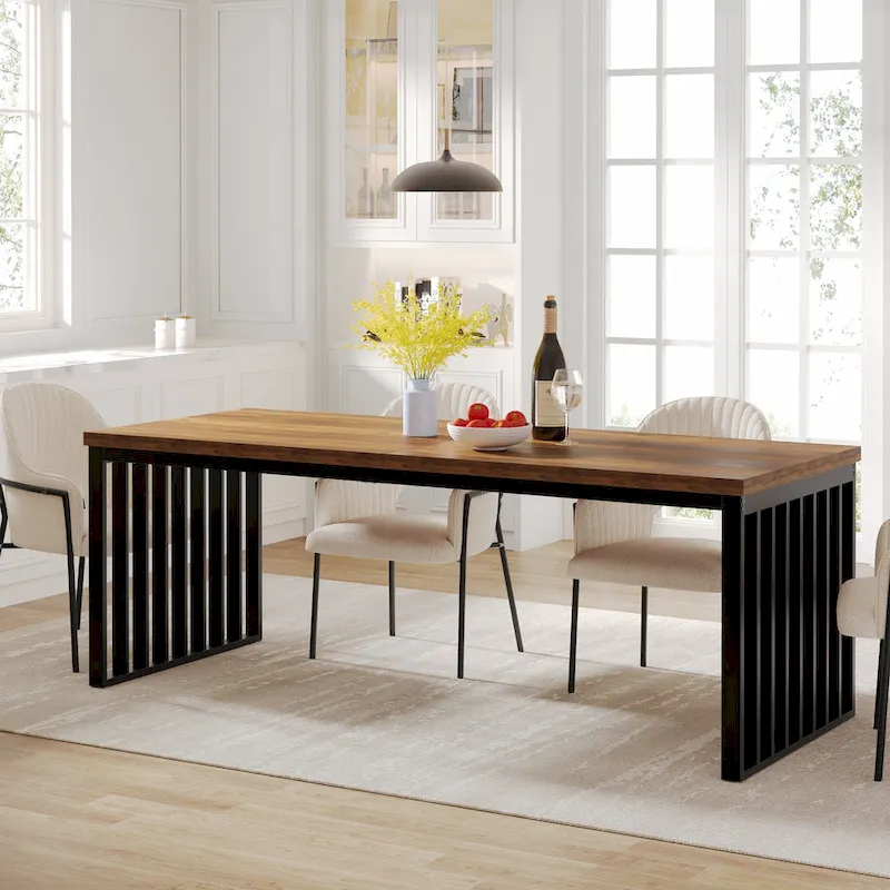 Oak & Black Dining Table for 6-8 People