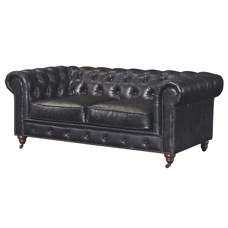 Century Chesterfield Love Seat - Light Chestnut Leather