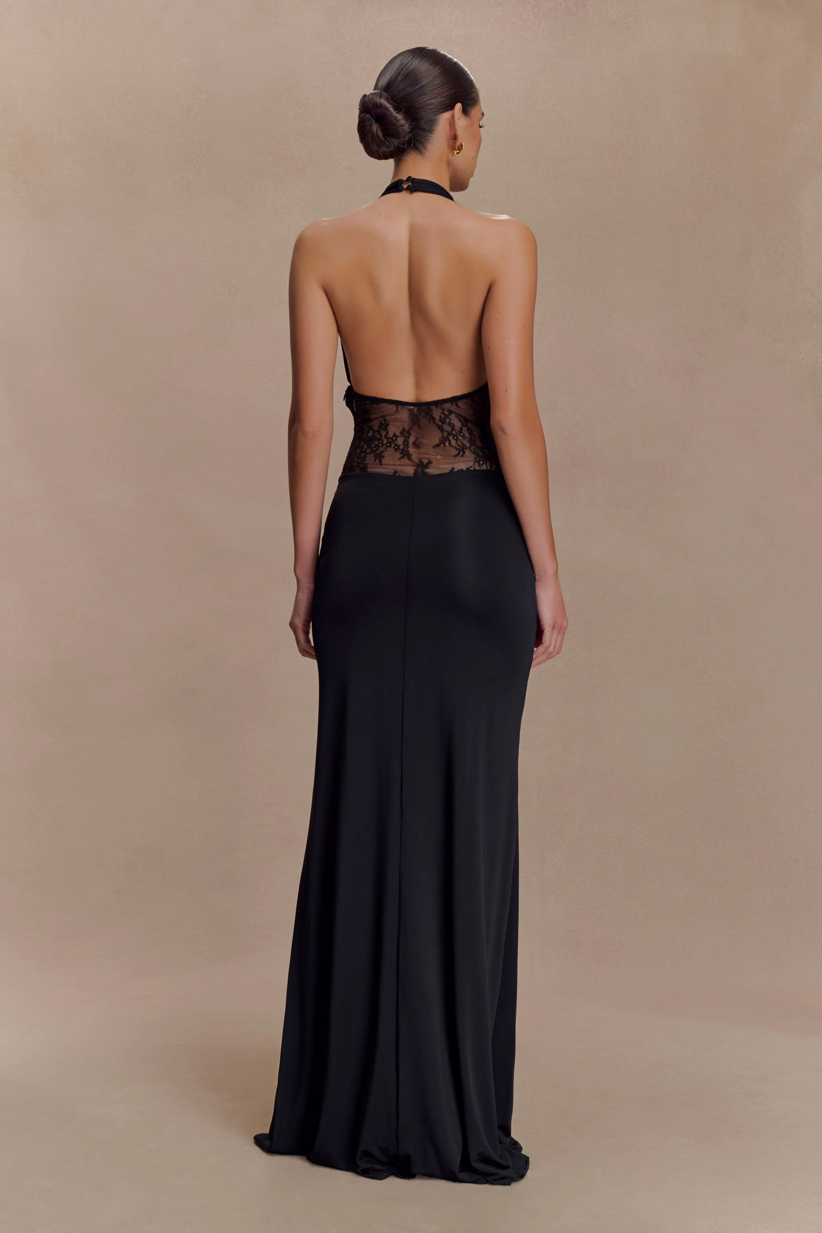 Bonnie Slinky And Lace Maxi Dress - Black