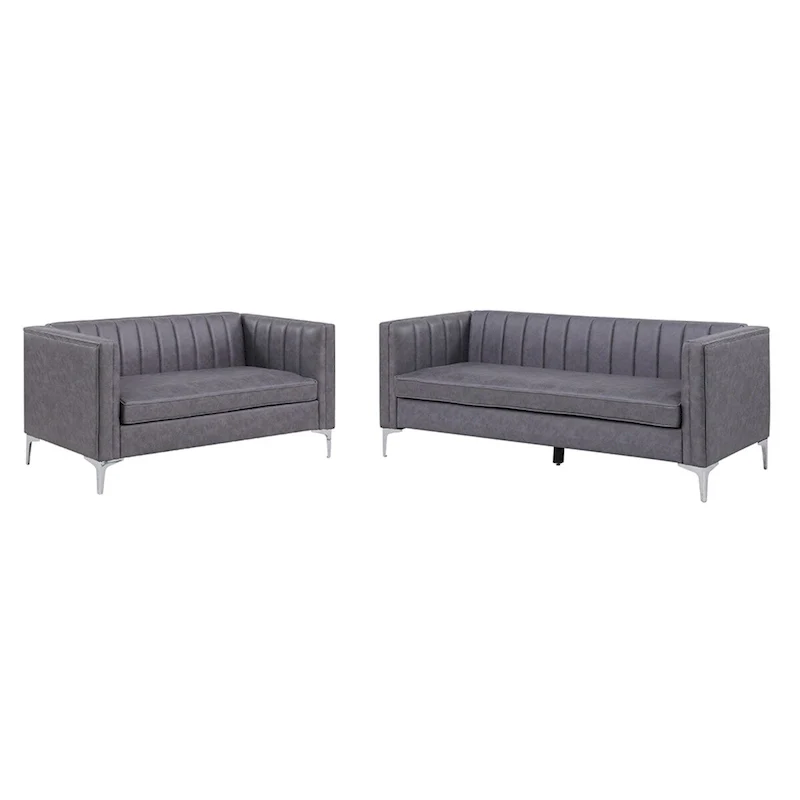 Modern 2 Pieces Sofa Set Loveseat and Sofa Couch with Technology Fabric and Metal Legs