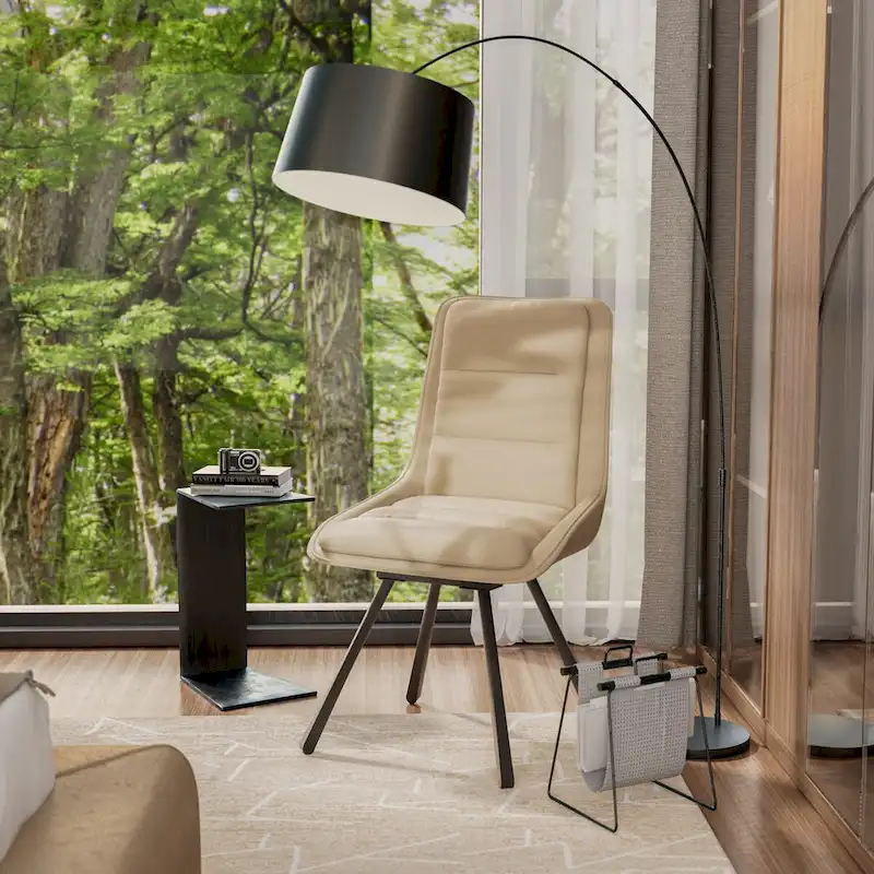 Set of 2 Upholstered Swivel Dining Chairs PU Leather with Metal Legs - 18.5x18.5x37 inch