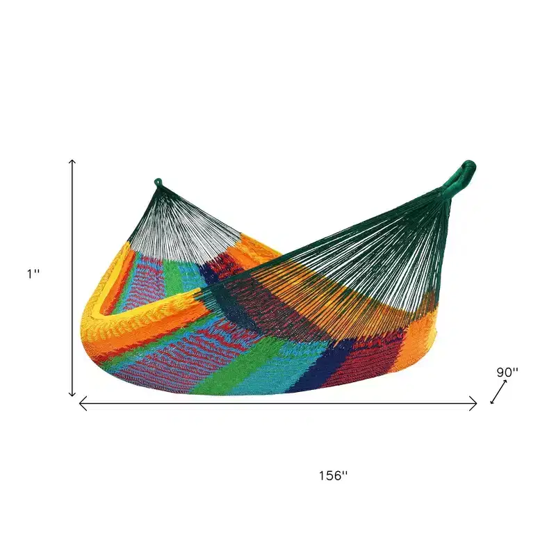 HomeRoots Green Red And Yellow Striped Double Hammock