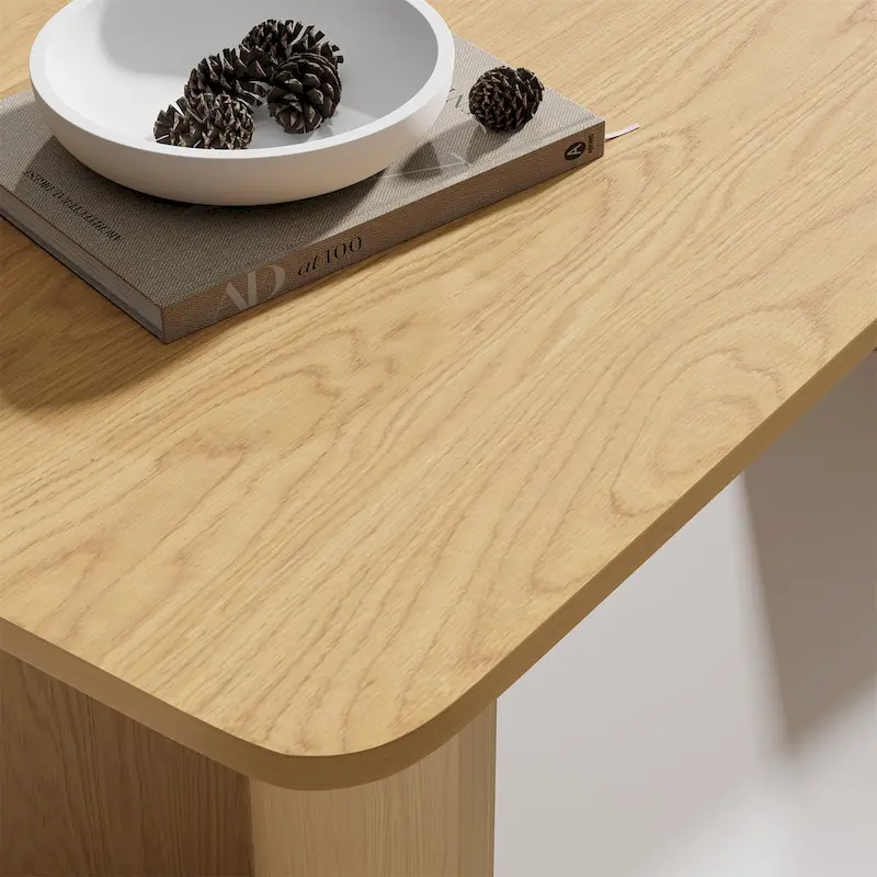 Lumioca Modern Oak Wood Top 67 in. Double Pedestal Base Dining Table