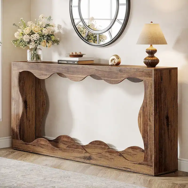 63-Inch Wood Console Table, Rectangular Entryway Table for Living Room, Rustic Brown