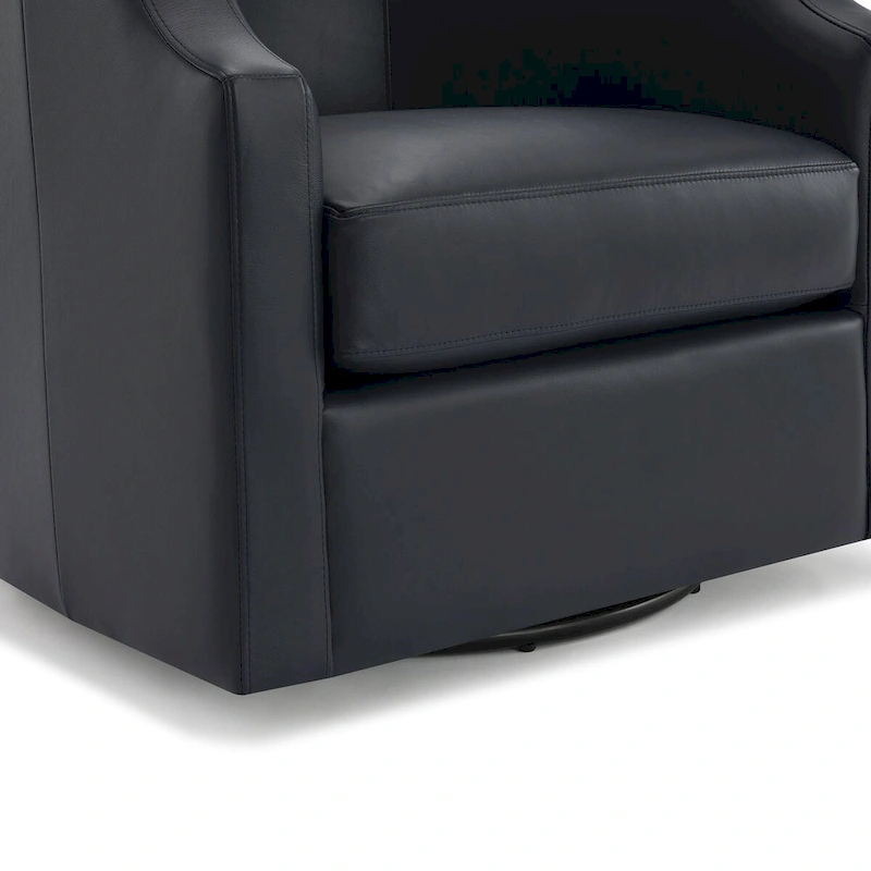 Everette Midnight Blue Top Grain Leather Swivel Glider Barrel Chair by Greyson Living