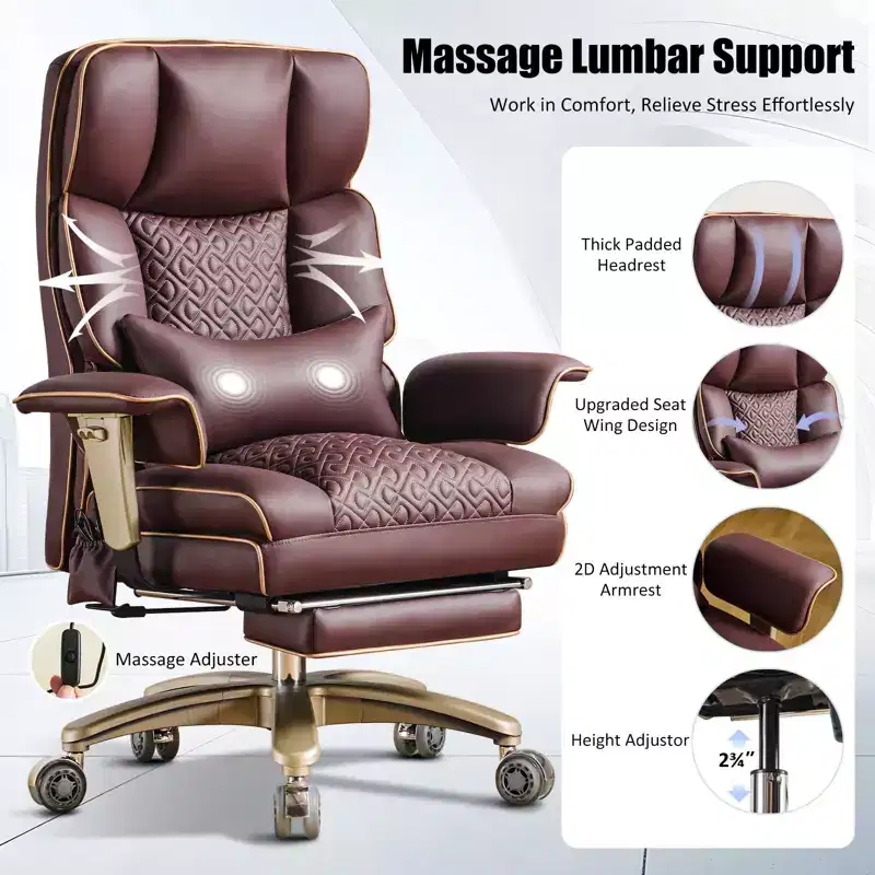 Furniliving Modern Big Tall Executive Office Chair Pu Leather Office Desk Chair With Footrest
