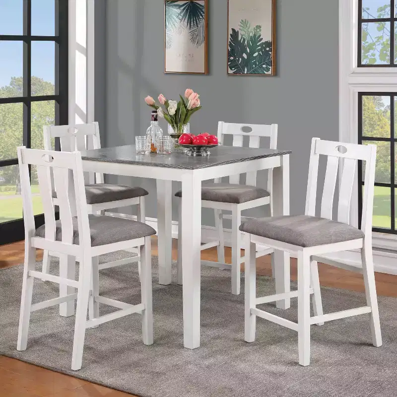 HOMES: Inside + Out 5pc Seawhisper Transitional Counter Height Dining Set White/Gray: Square Table, Padded Chairs