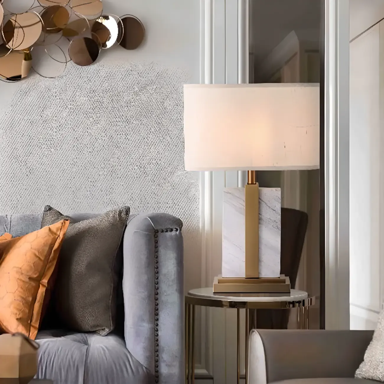 Plug-In Modern Beige and Gold Table Lamp for Bedroom