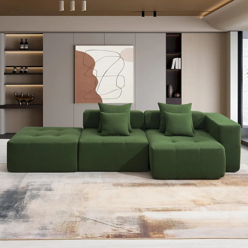 L Shaped Modular Cloud Sofa, Sectional Corduroy Couch