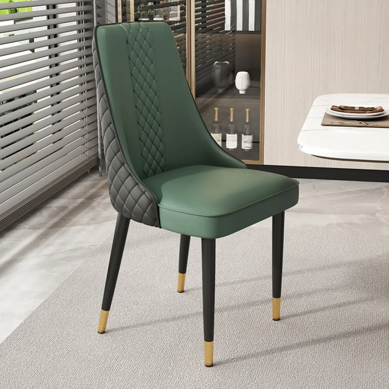 Faux Leather Dining Chair with High Back Sloped Arm
