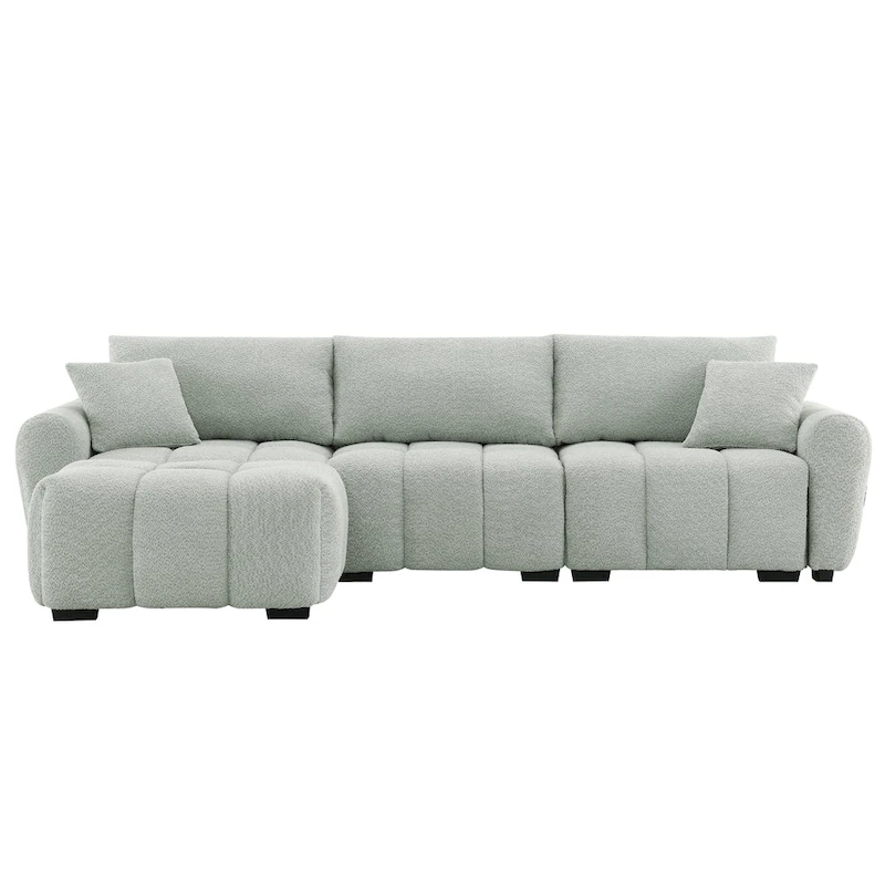 100 L-Shaped Sofa Boucle Fabric Couch with Movable Ottoman