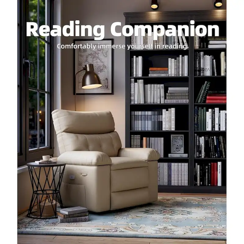 Beige / Brown / Dark Yellow / Coffee / Grey PU Leather 360° Swivel Rocker Recliner with Heat & Massage - Single Use