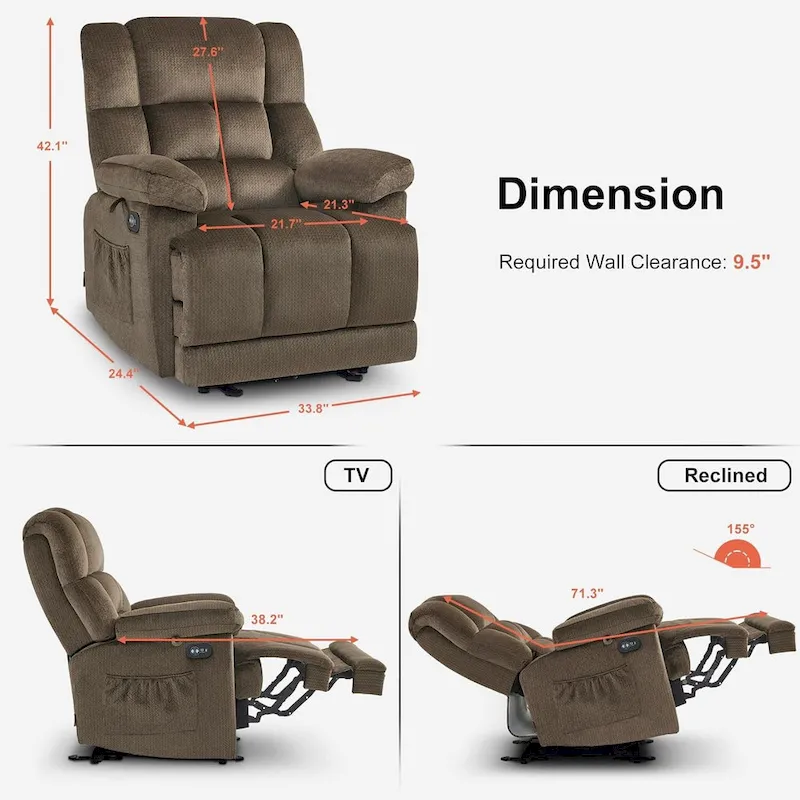Electric Power Recliner Chair with Heat and Massage, Fabric