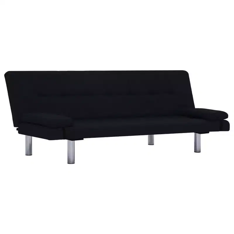 vidaXL Sofa Bed with Two Pillows Black Fabric