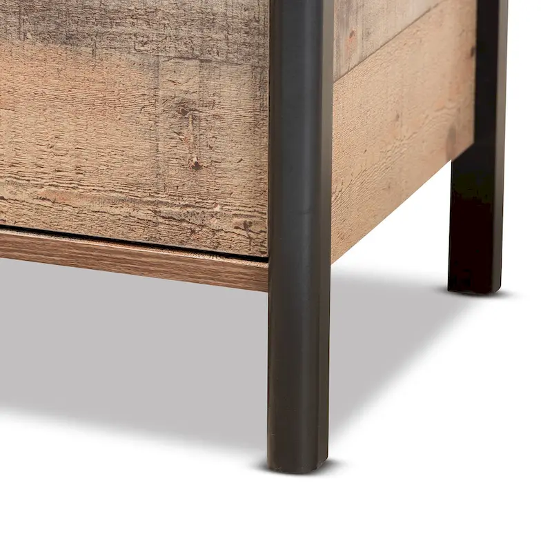 Modern Rustic Oak Brown and Black Finished Wood Nightstand