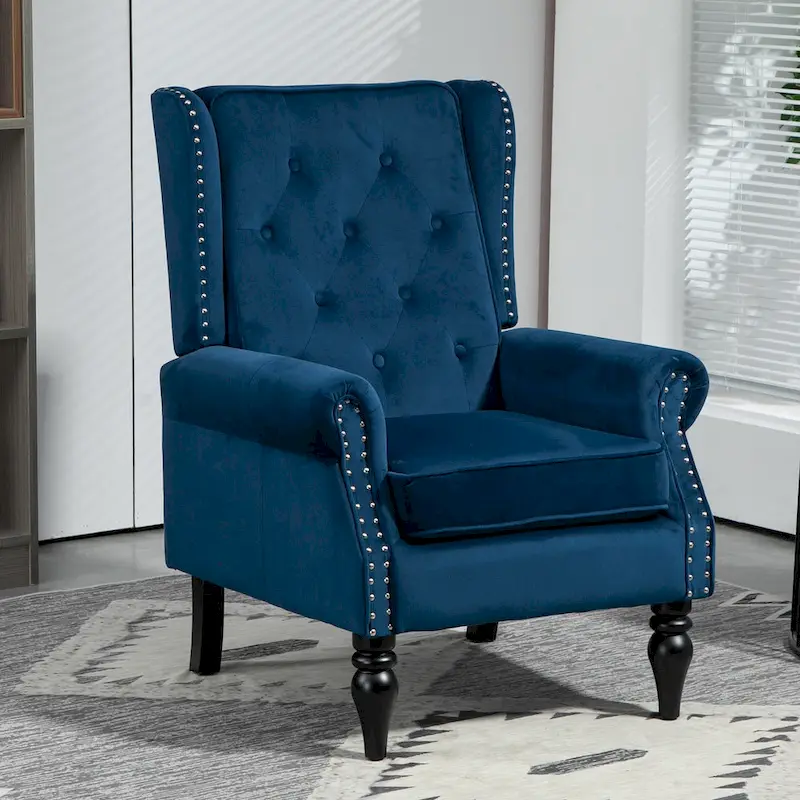 Mid-Century Velvet/Leather Upholstered Tufted Wood Frame Armchair