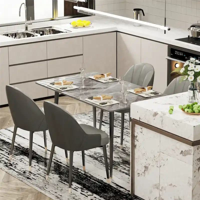 Modern Dining Table with Metal Frame Sintered Stone Top Kitchen Table