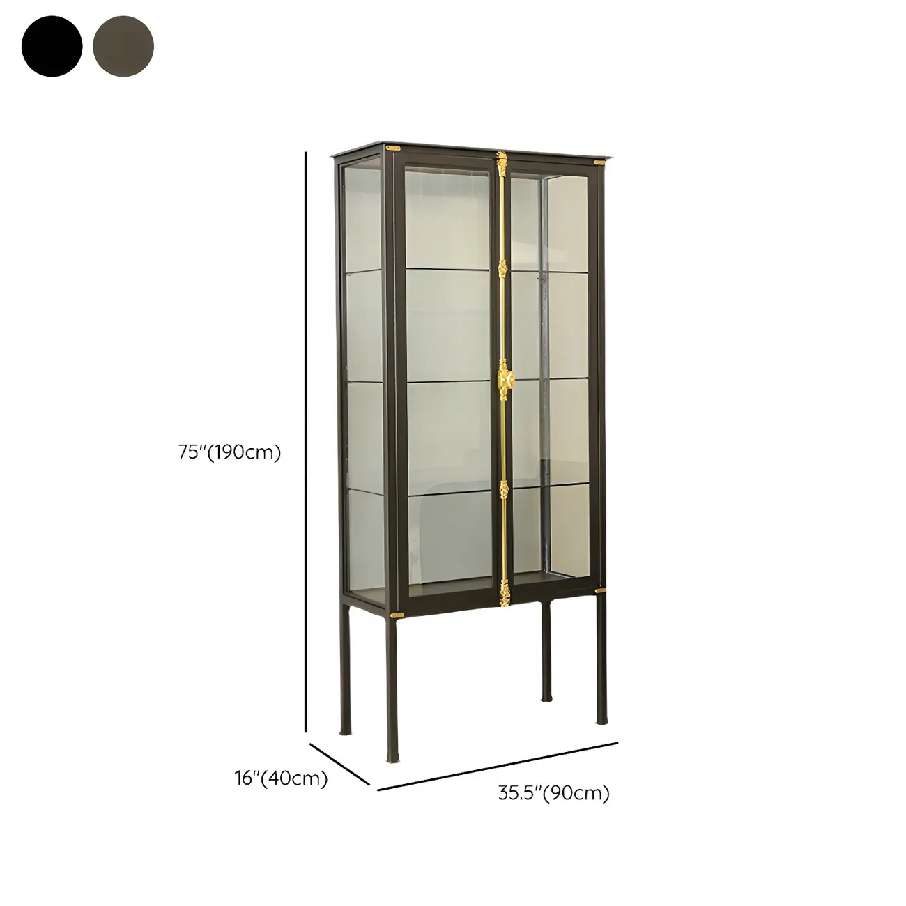 Black Metal Glass Shelves Display Cabinet with Lights