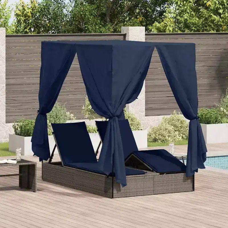 vidaXL Double Sun Lounger Grey 80.71 x 50.79 x 78.74 in Poly Rattan