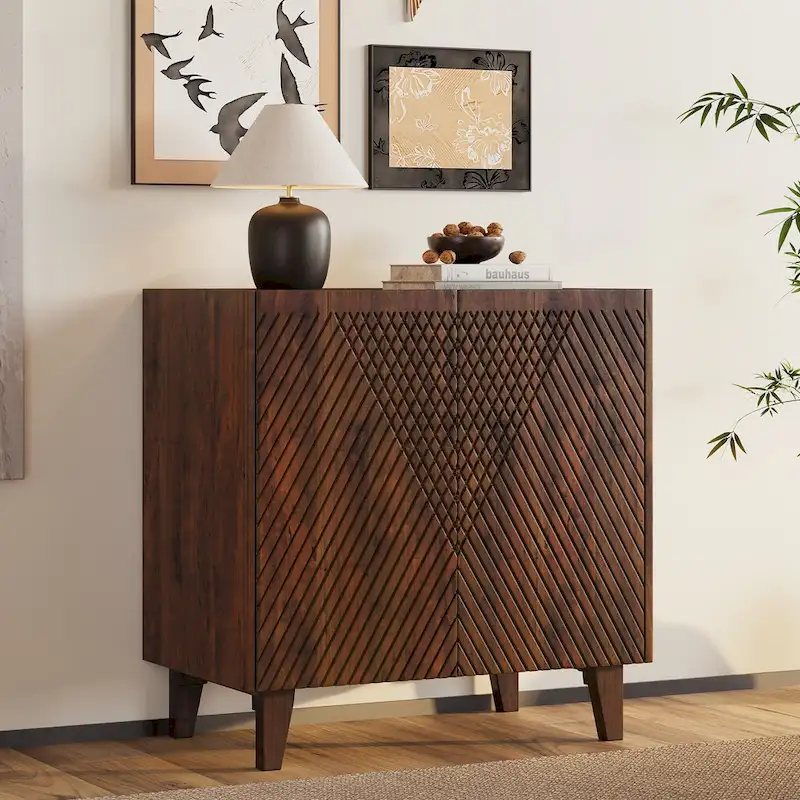 Mango Wood Storage Cabinet with Adjustable Shelf and Two Doors
