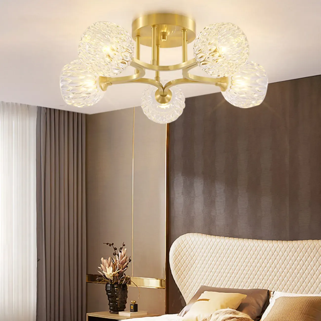 Charming 5/7 Lights Glass Semi Flush Ceiling Light for Bedroom