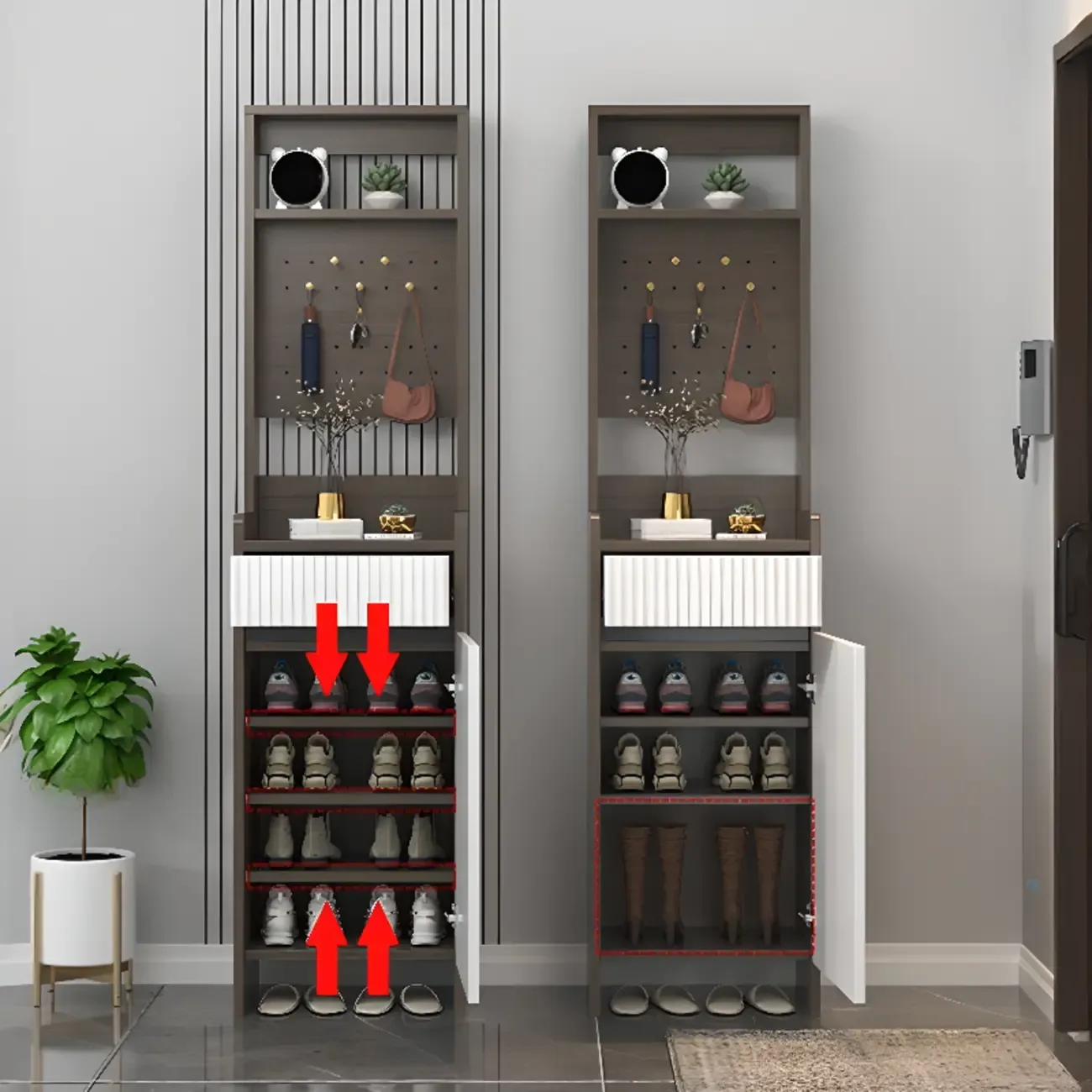 Modern Wood Shoe Cabinet with Drawer and Shelves