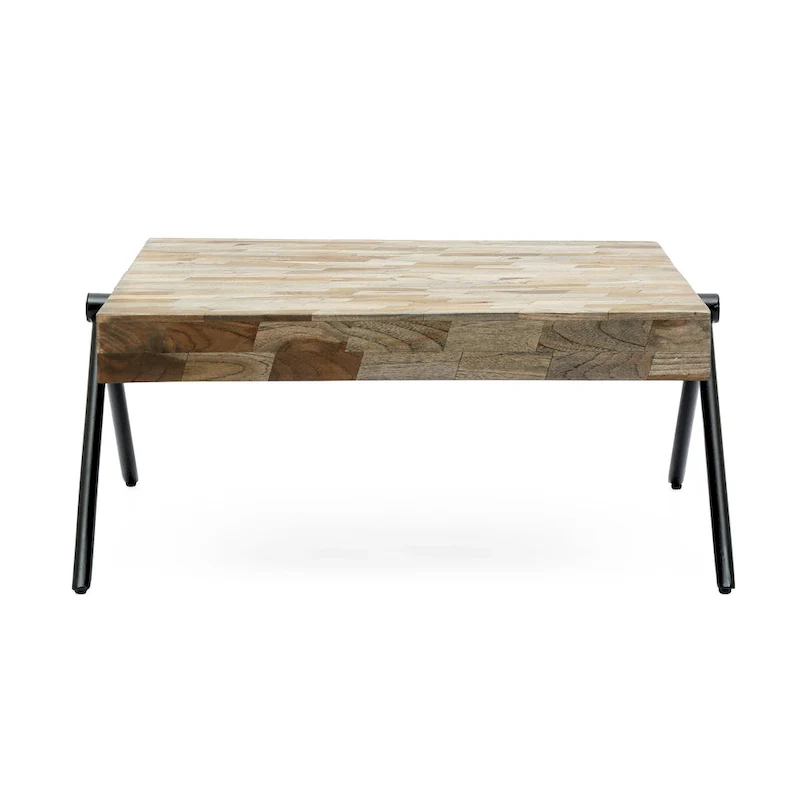 Mango Wood Coffee Table with Iron V-Shaped Legs