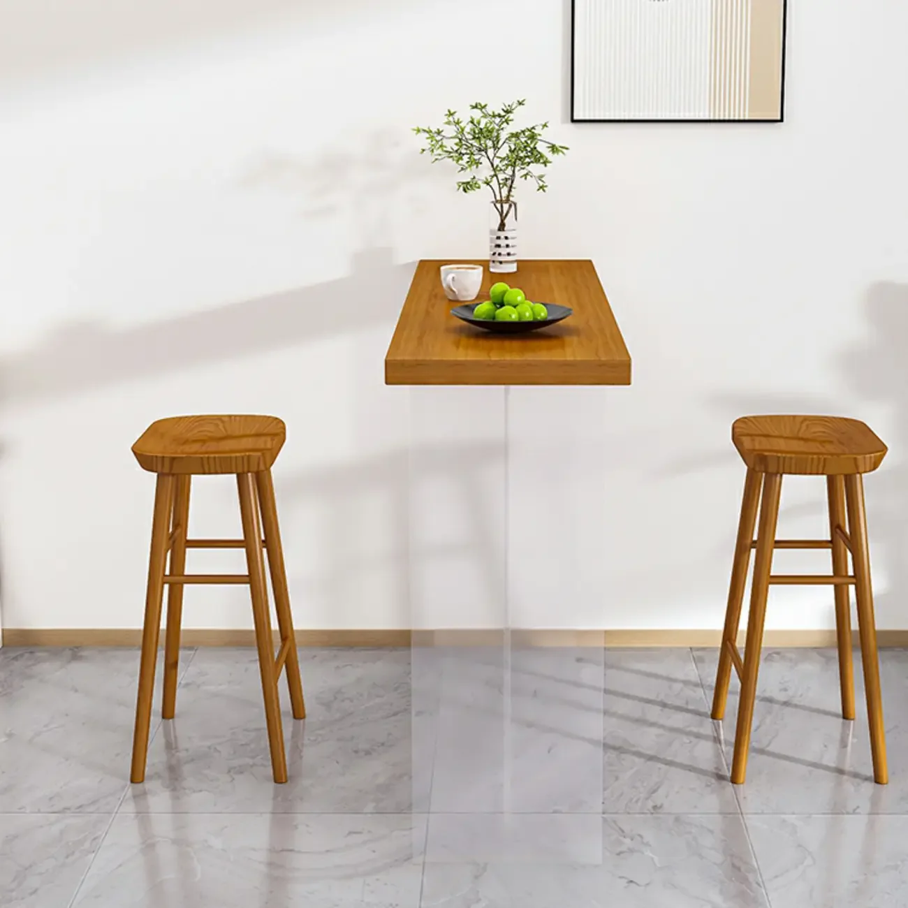 Modern Brown Bar Set with Wood Seating and Footrest