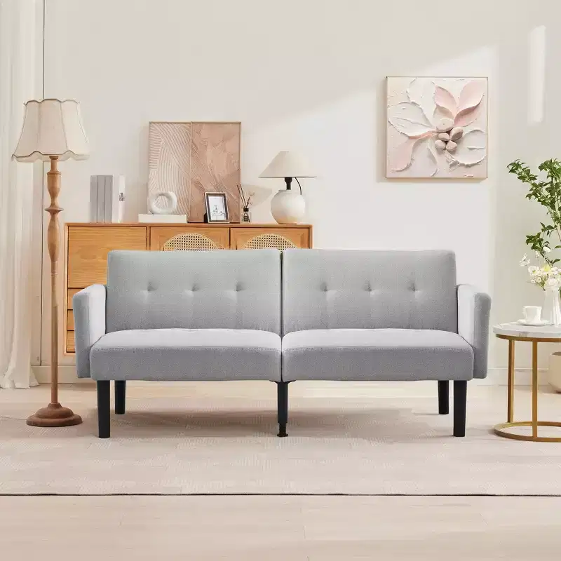 75.5 Convertible Futon Sofa Bed, PU Leather Upholstered Futon Couch with Strong Legs, Mid Century Sleeper Sofa, Comfy Loveseat for Living Room