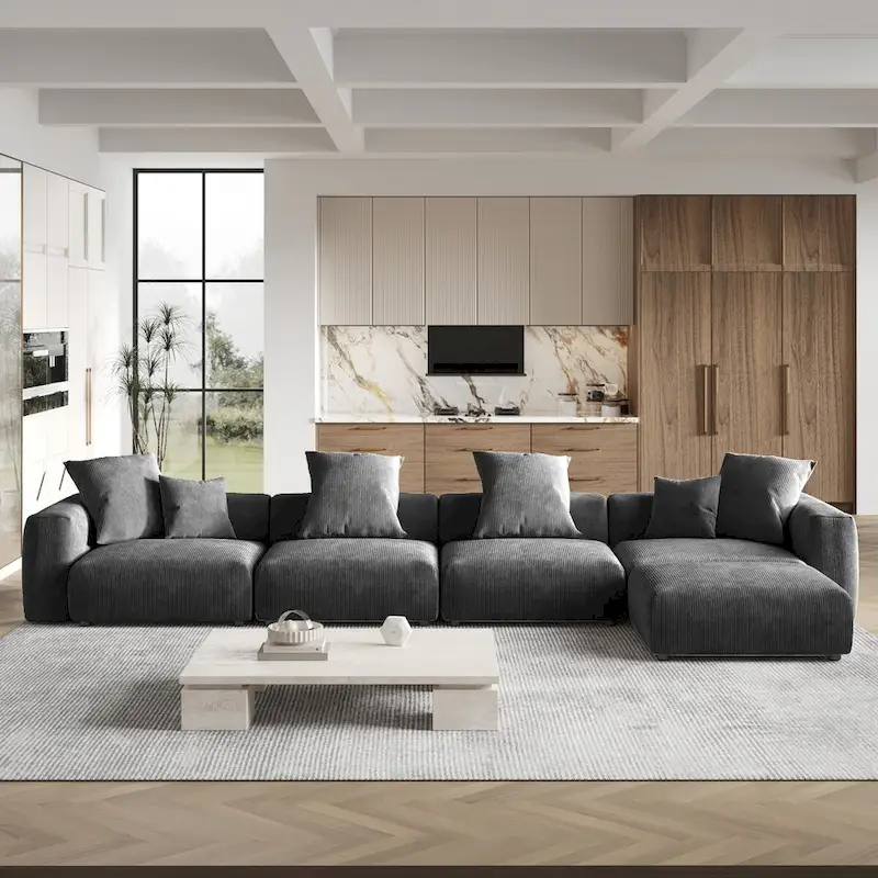 181Oversized Corduroy Sectional Sofa Couch with Ottoman, L Shaped Convertible Couch Deep Seat Couches for Modern Living Room