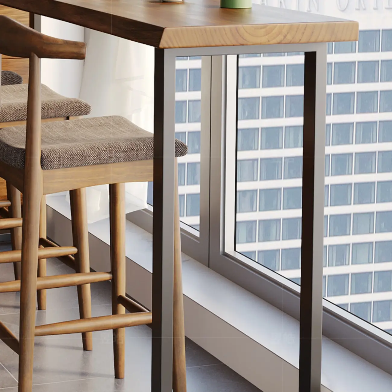 Rectangle Wooden Bar Height Table Metal Sled Base