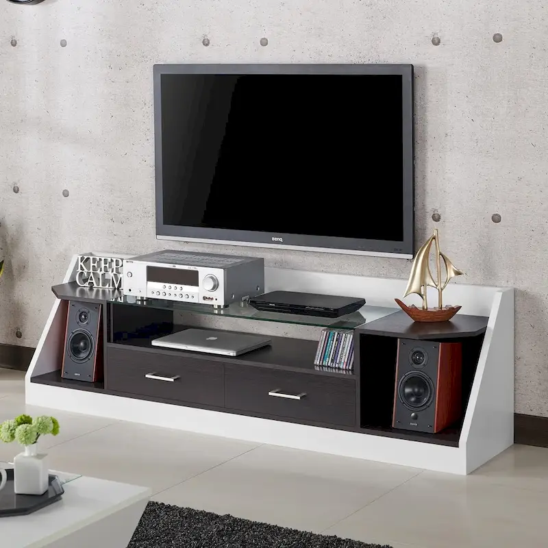 Kax Contemporary White 70-Inch Glass Multi-Functional Storage TV Console